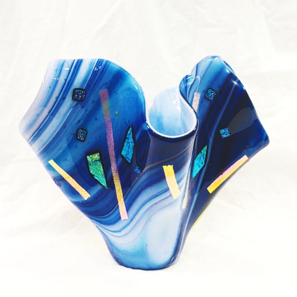 Amazing Vintage Studio Glass  Handkerchief Vase with Dichroic Inclusions
